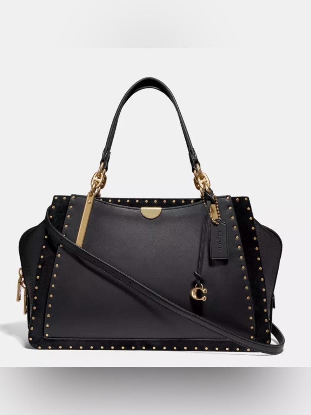 COACH Brass Riveted Black Leather & Suede Dreamer 36